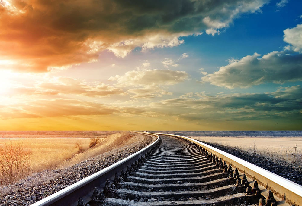 Scenic Art Sunset Photo Print Landscape Poster Ride The Rails Into Sunset